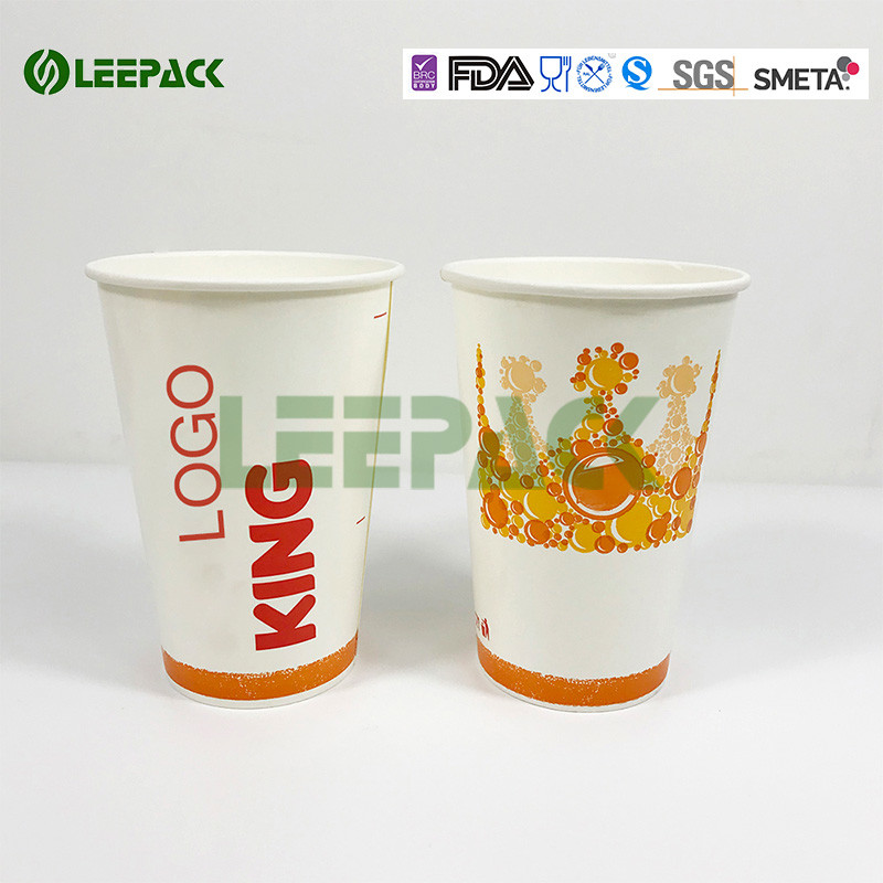 Vasos de papel de bebidas frías de Pepsi film, vasos de papel de pared única recubiertos de pe doble impresos con tinta de grado alimenticio