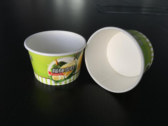 5oz Double PE Coated paper disposable ice cream bowls With Logo Printed , Green color food container taka away cup